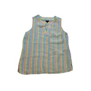 Talbots Womens 100% Linen Sleeveless Striped Tunic Top Pastel Multi-Color Medium
